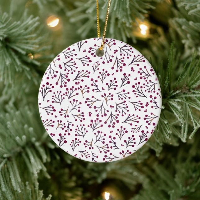 Watercolor winter flowers - burgundy ceramic ornament (Tree)
