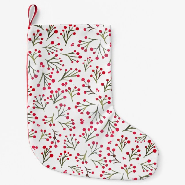 Watercolor winter flowers - red small christmas stocking (Front)