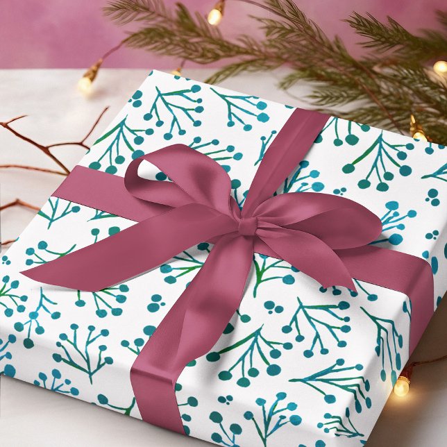 Watercolor winter flowers - turquoise wrapping paper sheet (Creator Uploaded)
