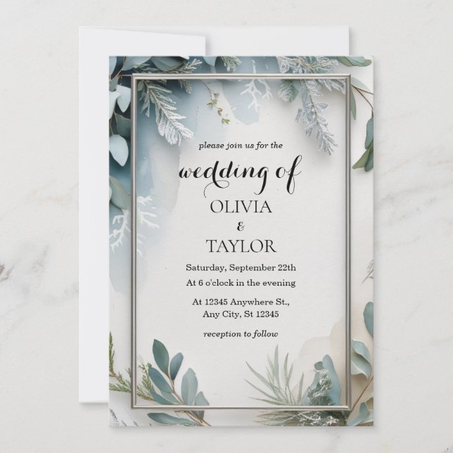 Watercolor Winter Foliage Wedding Invitation (Front)