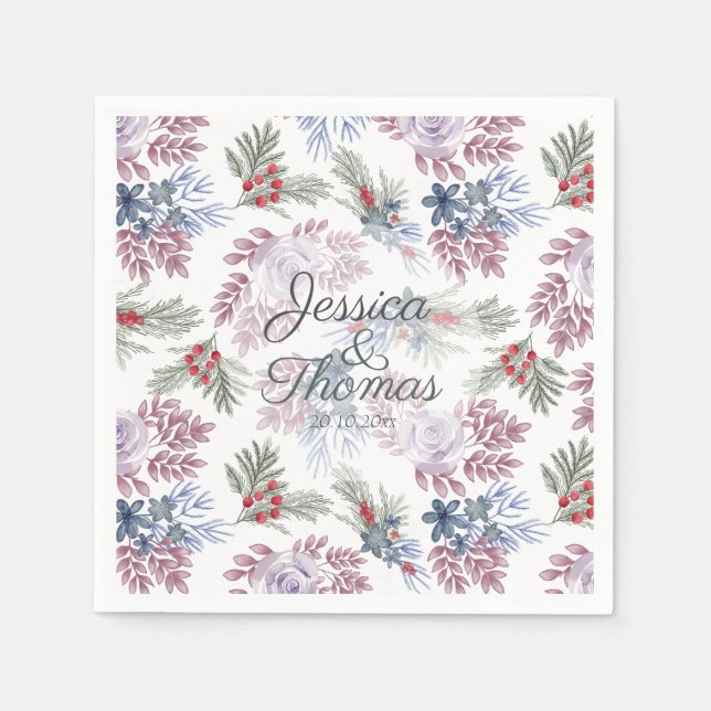 Watercolor Winter foliage Wedding  Napkins (Front)