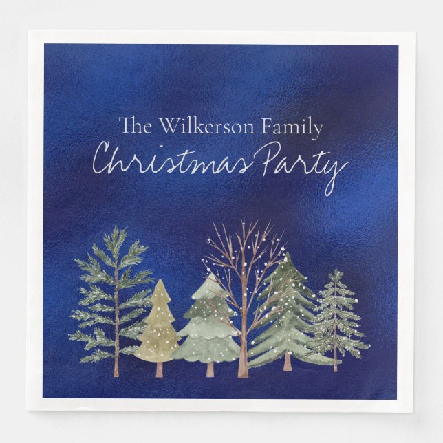 Watercolor Winter Forest at Night Simple Trees Napkin (Front)