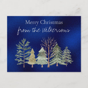 Watercolor Winter Forest at Night Simple Trees Postcard