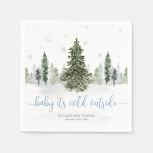 Watercolor Winter Forest Blue Baby Shower Napkin