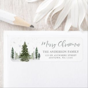 Watercolor Winter Forest Christmas Return Address
