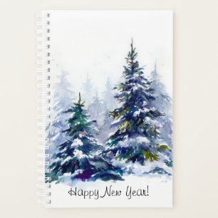 Watercolor winter forest Christmas tree