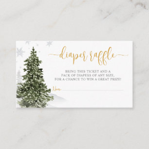 Watercolor Winter Forest Gold Diaper Raffle Ticket Enclosure Card