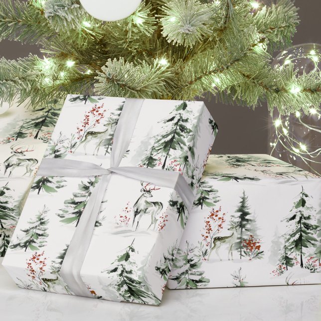 Watercolor Winter Forest Holiday Wrapping Paper (Creator Uploaded)