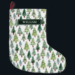 Watercolor Winter Forest Personalized  Large Christmas Stocking<br><div class="desc">Beautiful hand painted watercolor winter pine forest pattern personalized name Christmas stockings</div>