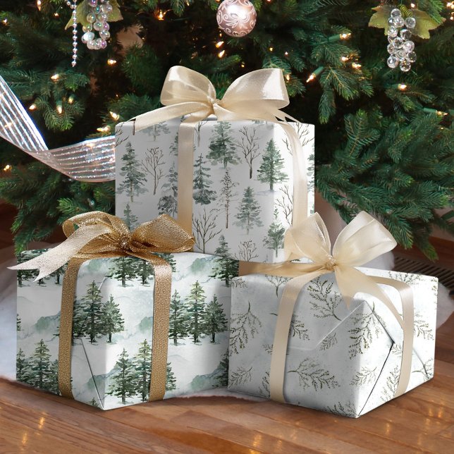 Watercolor Winter Forest Rustic Christmas Wrapping Paper Sheet (Creator Uploaded)