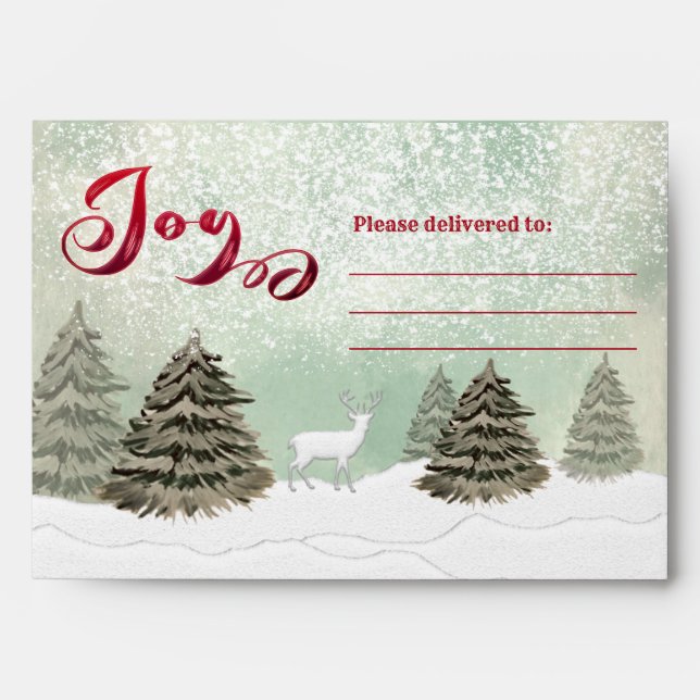 Watercolor Winter forest scene  Joy Holiday  Envelope (Front)