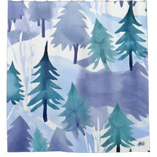 Watercolor Winter Forest Seamless Pattern