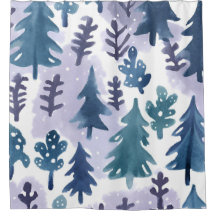 Watercolor Winter Forest Seamless Pattern