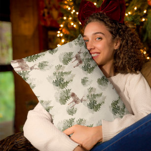 Watercolor Winter Forest Seamless Pattern Accent Pillow