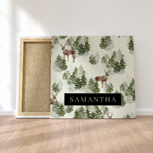 Watercolor Winter Forest Seamless Pattern Canvas Print