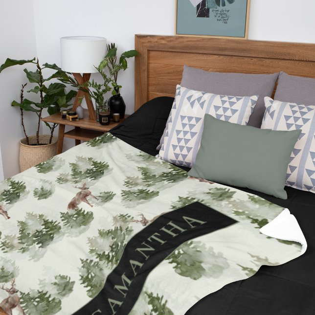 Watercolor Winter Forest Seamless Pattern Sherpa Blanket (Creator Uploaded)