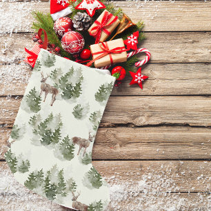 Watercolor Winter Forest Seamless Pattern Small Christmas Stocking