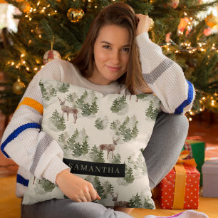 Watercolor Winter Forest Seamless Pattern Throw Pillow