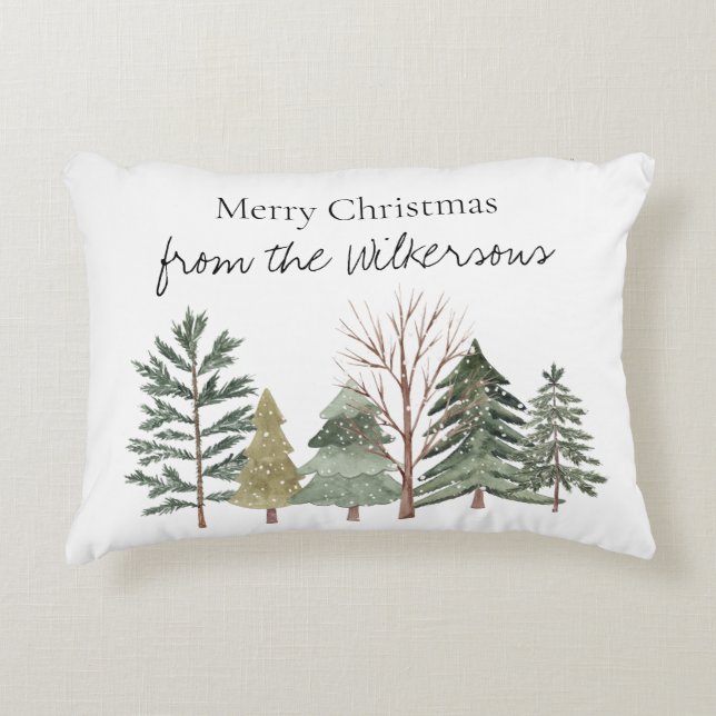 Watercolor Winter Forest Simple Trees Accent Pillow (Front)