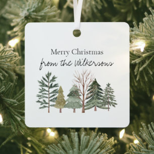 Watercolor Winter Forest Simple Trees Metal Ornament