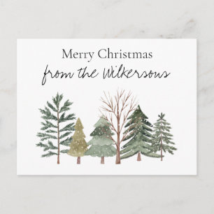 Watercolor Winter Forest Simple Trees Postcard