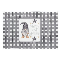 Watercolor Winter Gnome on Buffalo check Christmas