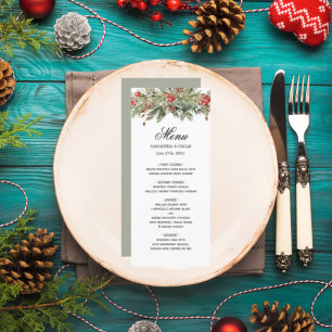 Watercolor Winter Green Pine Tree & Pine Cone Menu