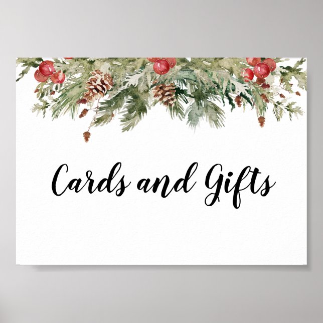 Watercolor Winter Green Pine Tree  & Pine Cone Poster (Front)