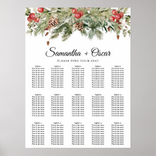 Watercolor Winter Green Pine Tree  & Pine Cone Poster