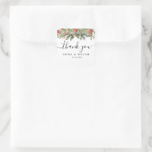 Watercolor Winter Green Pine Tree  & Pine Cone Square Sticker
