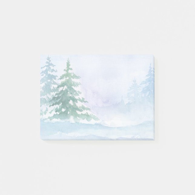 Watercolor Winter Green Pine Trees Post-it Notes (Front)