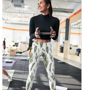 Watercolor Winter Green Seamless Pattern  Leggings