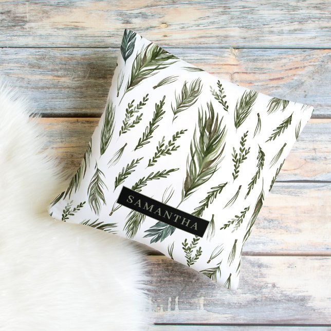 Watercolor Winter Green Seamless Pattern  Outdoor Pillow (Creator Uploaded)