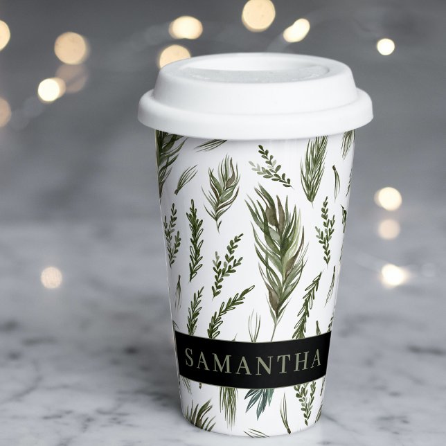 Watercolor Winter Green Seamless Pattern  Paper Cups (Creator Uploaded)