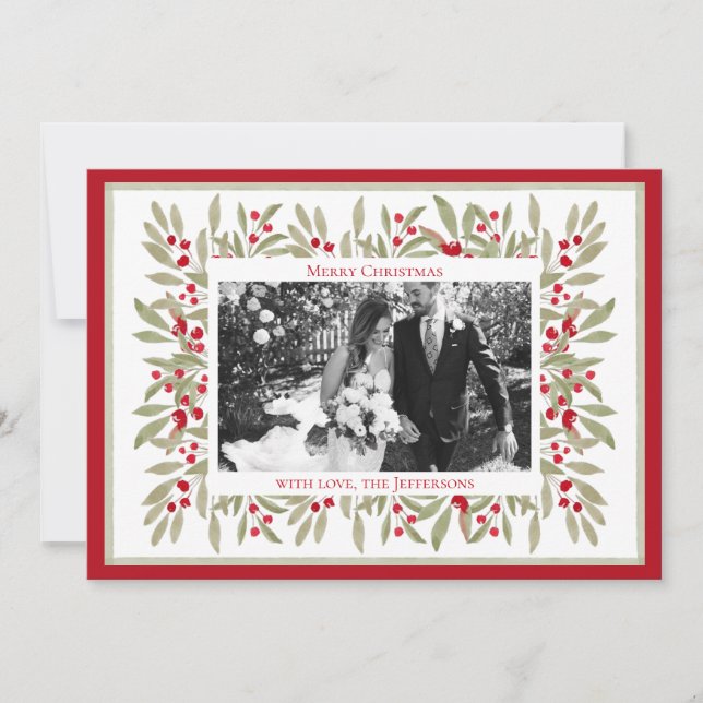 Watercolor Winter Greenery Frame Christmas Card (Front)