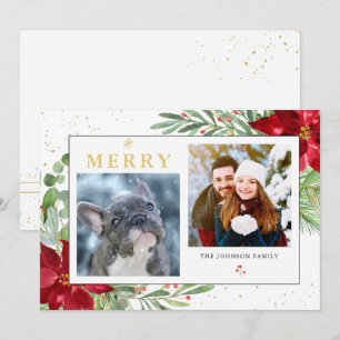 Watercolor Winter Greenery + Gold  Holiday Card