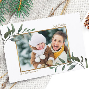 Watercolor Winter Greenery Holiday Christmas Photo Card