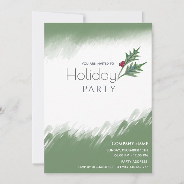  Watercolor winter greenery Holiday party  Invitation (Front)