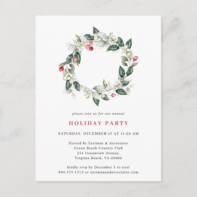 Watercolor Winter Greenery Holiday Party  Postcard (Front)
