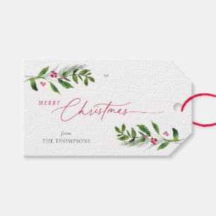 Watercolor Winter Greenery Modern Christmas Gift Tags