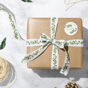 Watercolor Winter Greenery Modern Christmas Satin Ribbon