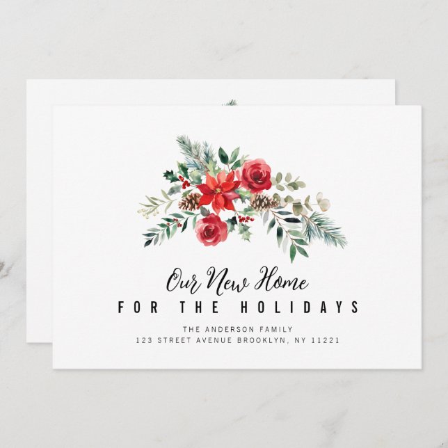watercolor winter greenery moving announcement (Front/Back)