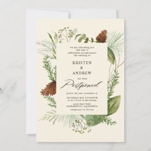 watercolor winter greenery postponed Wedding Invitation