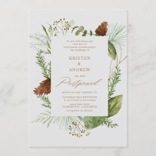watercolor winter greenery postponed Wedding Invitation