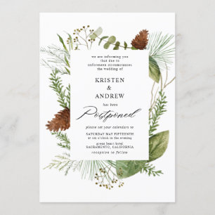 watercolor winter greenery  postponed  Wedding Invitation