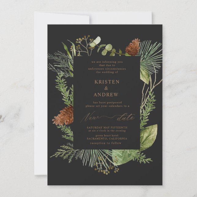 watercolor winter greenery  postponed  Wedding Invitation (Front)