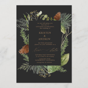 watercolor winter greenery  postponed  Wedding Invitation