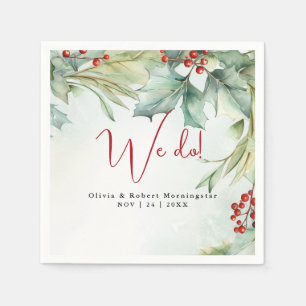 Watercolor Winter Holly and Berries Napkin