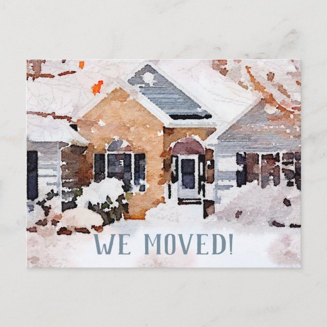 Watercolor Winter Home, We Moved Announcement Postcard (Front)