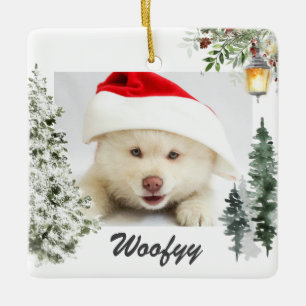 Watercolor Winter Landscape Christmas Photo Pet Ceramic Ornament
